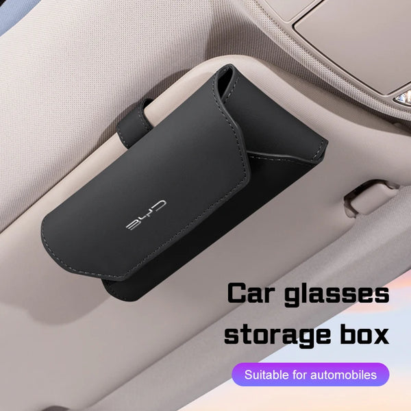 Leather Glasses Sunglasses Case Clip on Sun Visor Storage for BYD