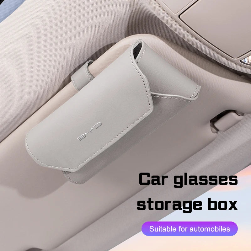 Leather Glasses Sunglasses Case Clip on Sun Visor Storage for BYD