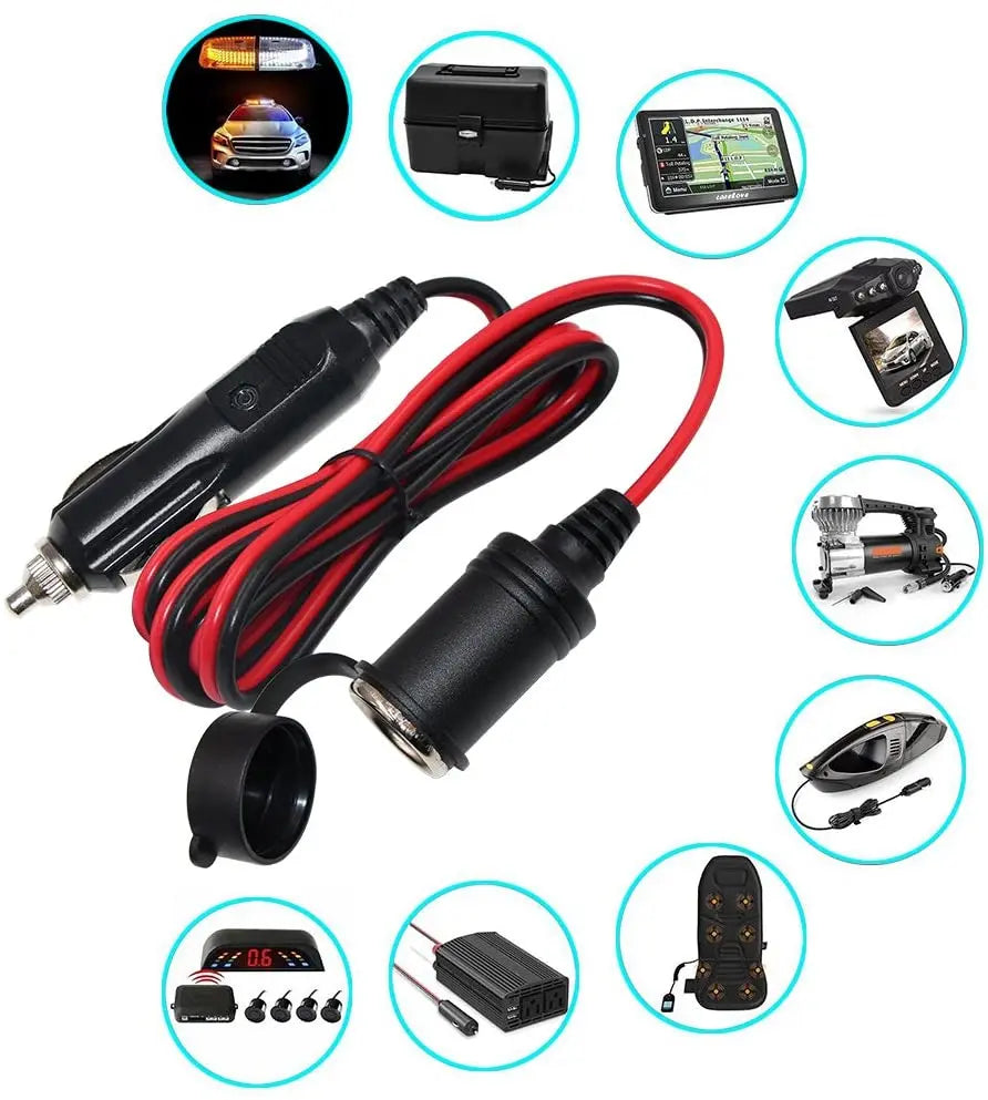 12V Car Socket Extension Cord with LED Lights (12Ft / 3.6m) - NeoBYD