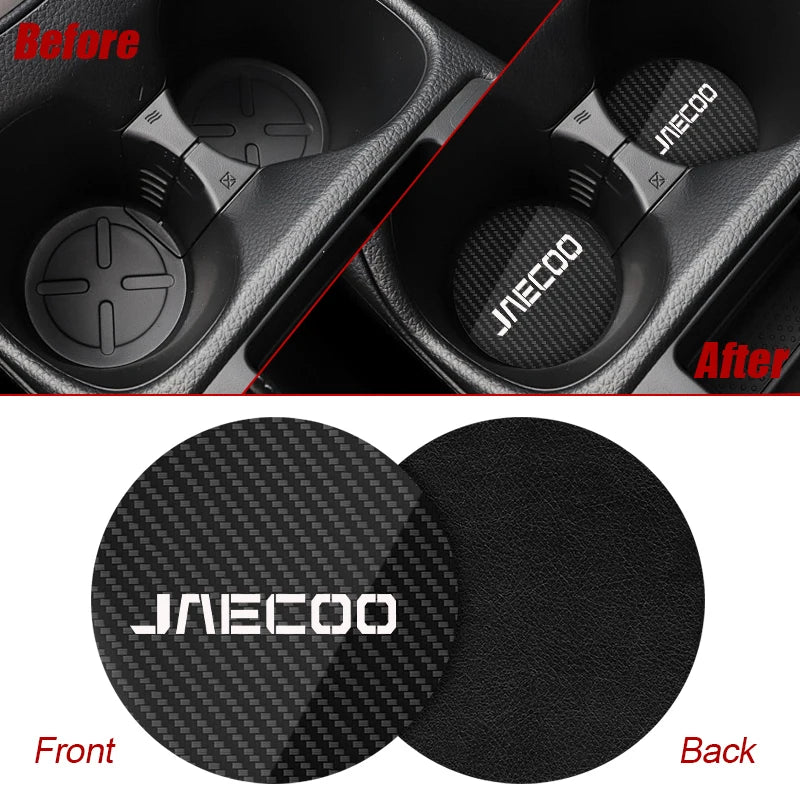 2Pcs Car Cup Holder Mat for Chery Jaecoo J7 J8 7 Phev 2025 2024 2023 Anti Slip Leather Water Cup Coasters Pads Accessories
