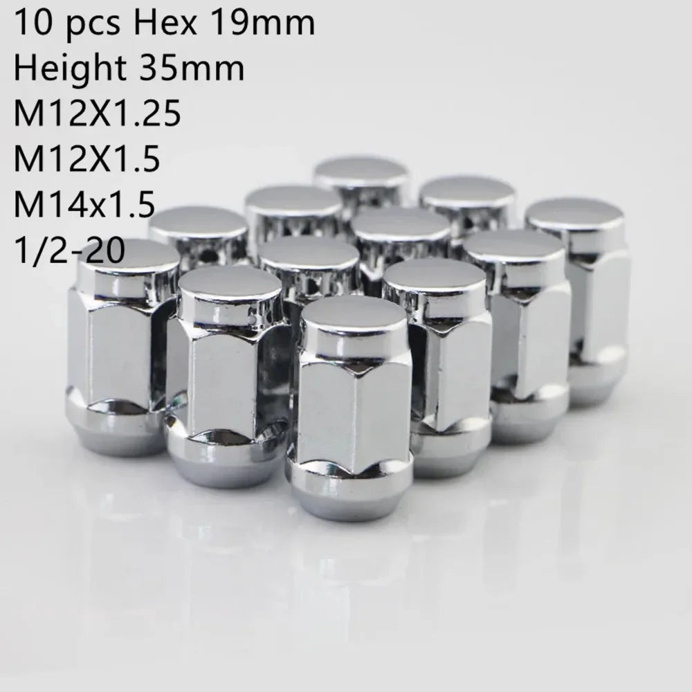 Car Wheel Nuts 19mm hex length 35mm M14x2.0 / M14x1.5 / M12x1.5 / M12x1.25 Chrome Closed End Lug Nuts - 5 or 10 Pieces - NeoBYD