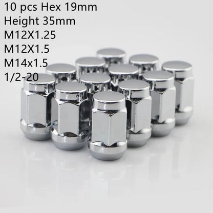 Car Wheel Nuts 19mm hex length 35mm M14x2.0 / M14x1.5 / M12x1.5 / M12x1.25 Chrome Closed End Lug Nuts - 5 or 10 Pieces - NeoBYD