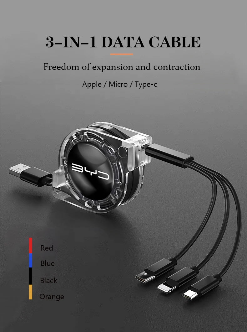 3 In 1 Fast Charger USB Data Cable For BYD - NeoBYD