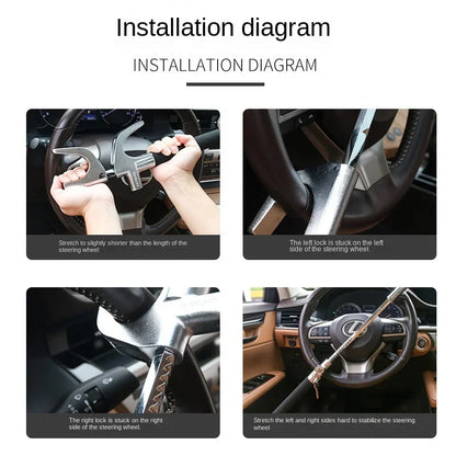 Car Steering Wheel Lock Anti-Theft Car Device Universal Fit Adjustable Length Clamp Double Hook Retractable Steering Lock With