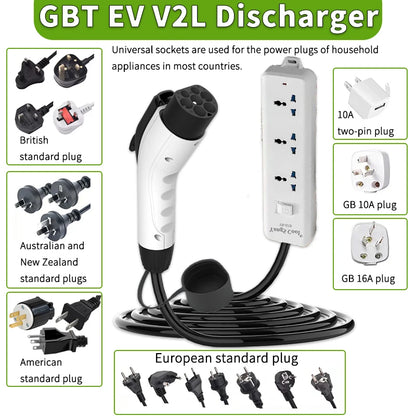 V2L GBT Discharger 16A for EU/USA/UK/AU/NZ Socket For EV with V2L Function - NeoBYD