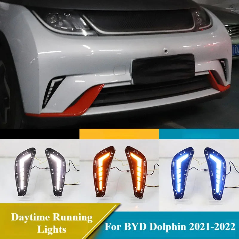 LED Daytime Running Light DRL Dynamic Turn Signal Front Bumper Fog Lights Driving Lamp Night Blue For BYD Dolphin