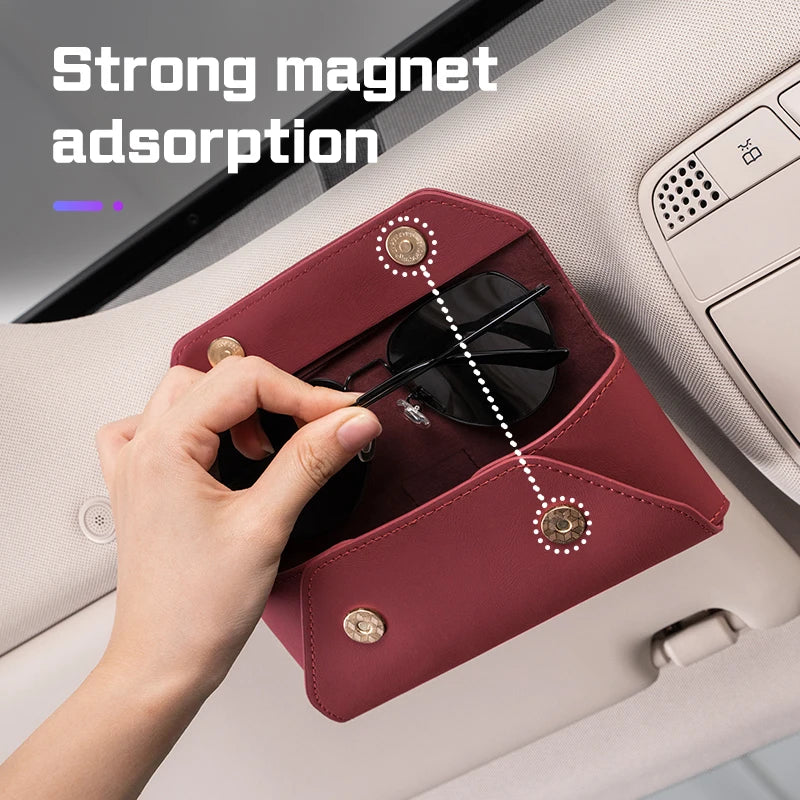 Leather Glasses Sunglasses Case Clip on Sun Visor Storage for BYD