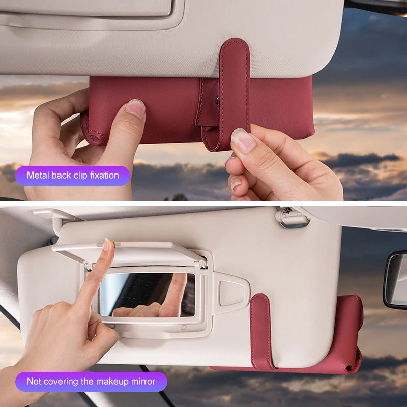 Leather Glasses Sunglasses Case Clip on Sun Visor Storage for BYD