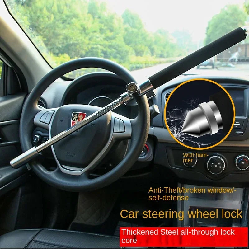 Car Steering Wheel Lock Anti-Theft Car Device Universal Fit Adjustable Length Clamp Double Hook Retractable Steering Lock With