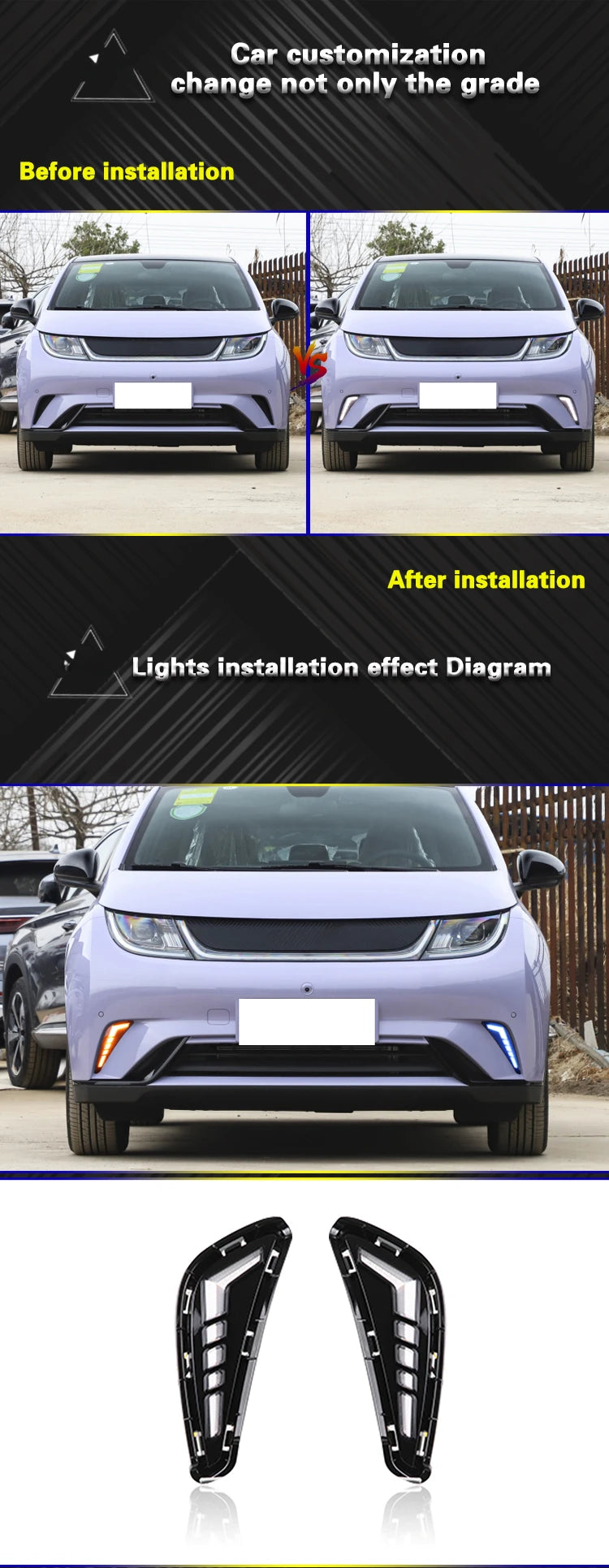 LED Daytime Running Light DRL Dynamic Turn Signal Front Bumper Fog Lights Driving Lamp Night Blue For BYD Dolphin