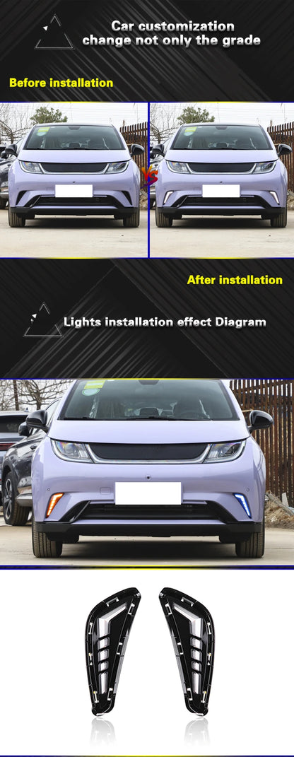LED Daytime Running Light DRL Dynamic Turn Signal Front Bumper Fog Lights Driving Lamp Night Blue For BYD Dolphin
