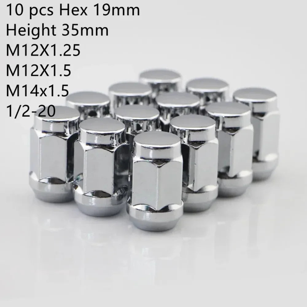 Car Wheel Nuts 19mm hex length 35mm M14x2.0 / M14x1.5 / M12x1.5 / M12x1.25 Chrome Closed End Lug Nuts - 5 or 10 Pieces - NeoBYD