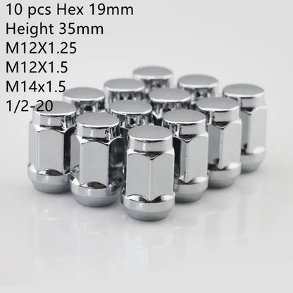 Car Wheel Nuts 19mm hex length 35mm M14x2.0 / M14x1.5 / M12x1.5 / M12x1.25 Chrome Closed End Lug Nuts - 5 or 10 Pieces - NeoBYD