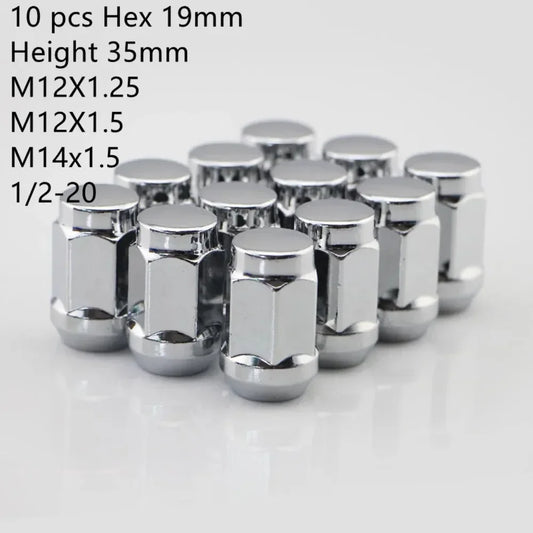 Car Wheel Nuts 19mm hex length 35mm M14x2.0 / M14x1.5 / M12x1.5 / M12x1.25 Chrome Closed End Lug Nuts - 5 or 10 Pieces - NeoBYD